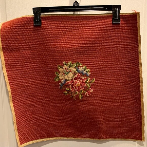 Vintage Floral Rose Handmade Tapestry Finished Needlepoint Pillow Chair Cover - Picture 2 of 3